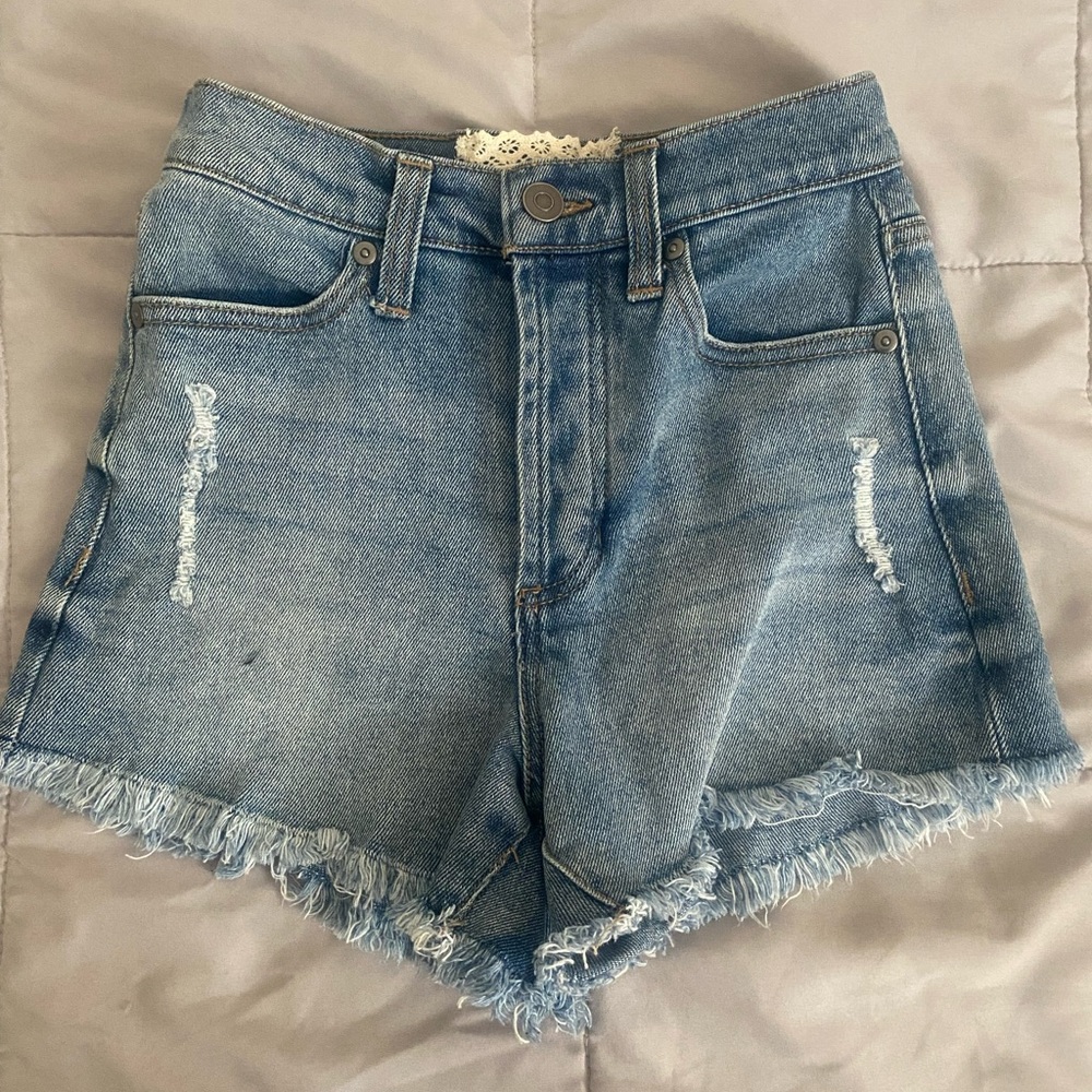 Altar'd State Blue Jean Shorts with Frayed Hem